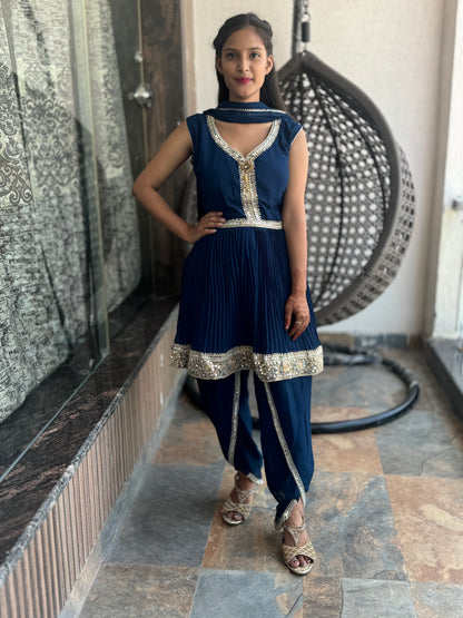 HEAVY GEORGETTE TEEL BLUE DHOTI ARTICLE