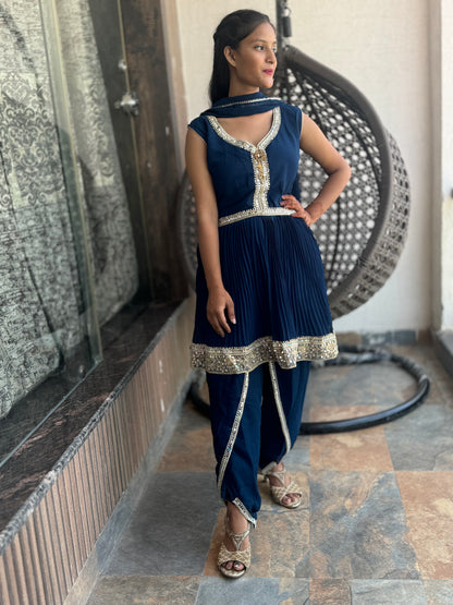 HEAVY GEORGETTE TEEL BLUE DHOTI ARTICLE