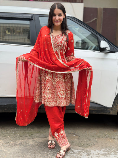 RUST PEARL WORK PEMPLUM DESIGN FARSHI SALWAR SUIT