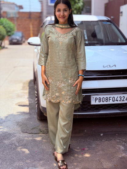 PARTY WEAR RUSHIAN SILK DARK SHADE CORDSET