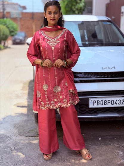 PARTY WEAR RUSHIAN SILK DARK SHADE CORDSET