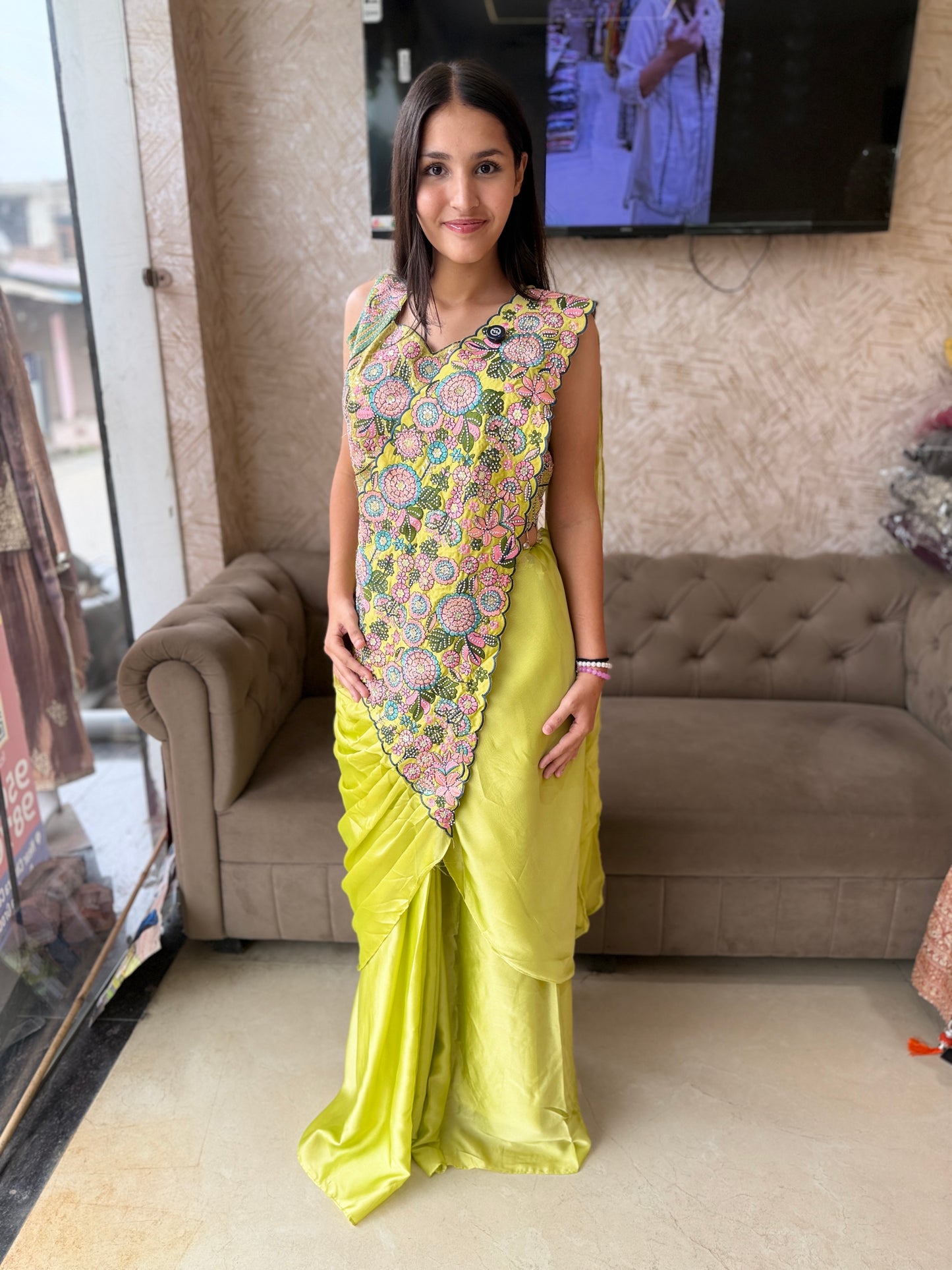 PREMIUM MULTI COLOUR PEARL WORK DESIGN SAREE