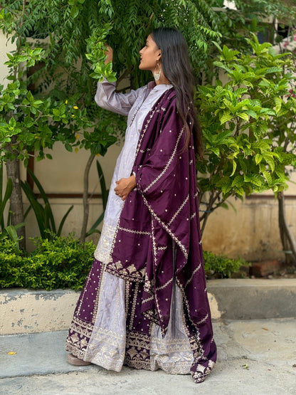 DUAL COLOUR HEAVY CHINON LEHENGA