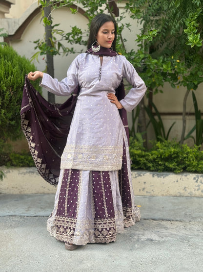 DUAL COLOUR HEAVY CHINON LEHENGA