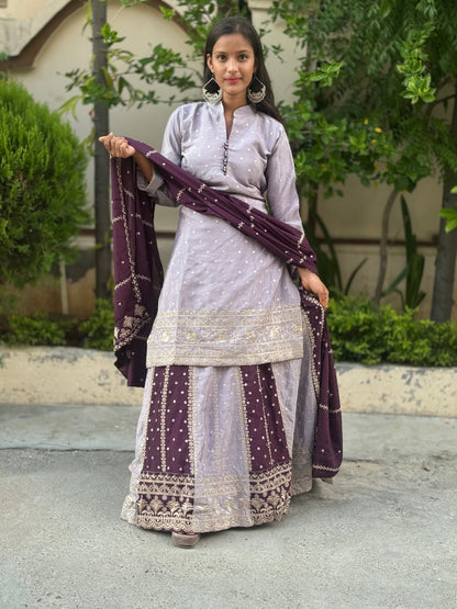 DUAL COLOUR HEAVY CHINON LEHENGA