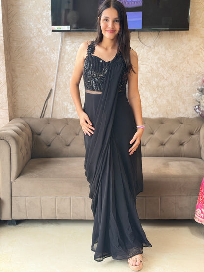 BLACK PEARL WORK DESIGNER SAREE GOWN