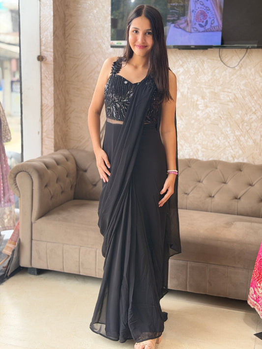 BLACK PEARL WORK DESIGNER SAREE GOWN