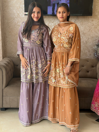 PURE CHINON WEDING WEAR HANDWORK DESIGN PEMPLUM DESIGN WITH SHARAR
