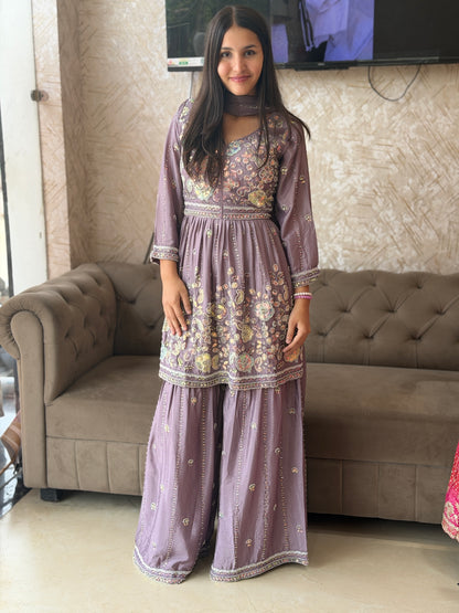 PURE CHINON WEDING WEAR HANDWORK DESIGN PEMPLUM DESIGN WITH SHARAR