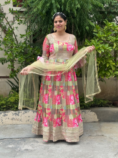 FLOURESCENT GREEN CHINON LEHNGA