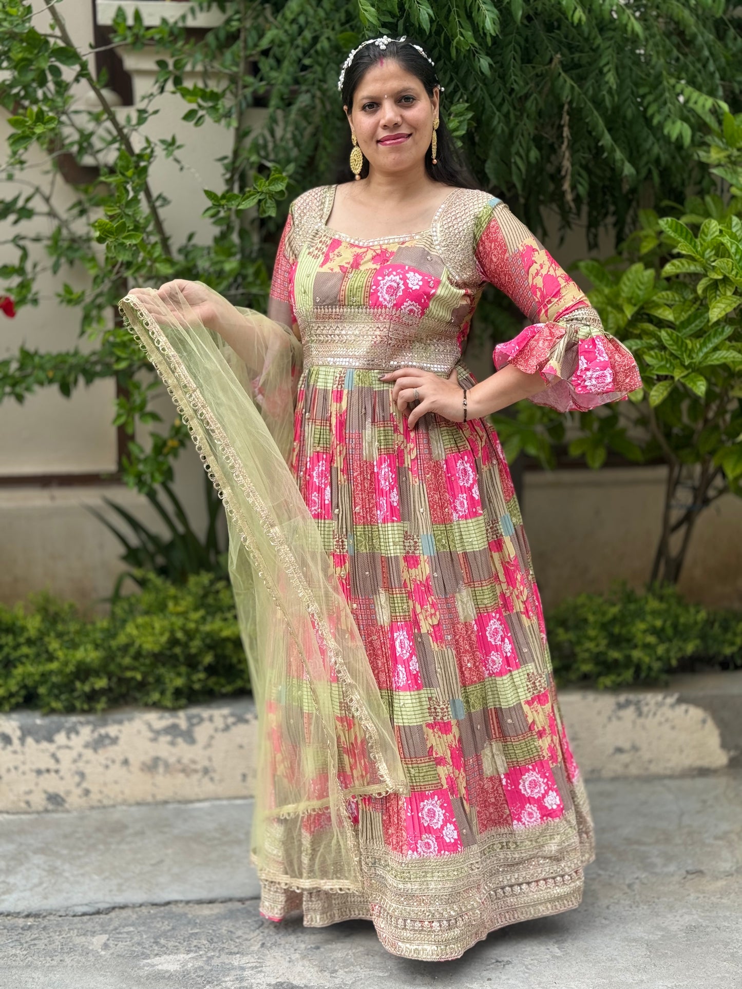 FLOURESCENT GREEN CHINON LEHNGA