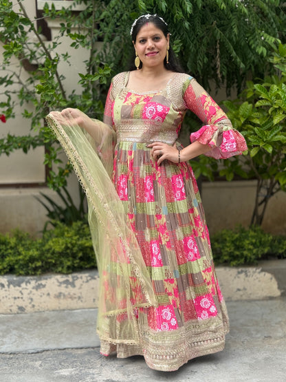 FLOURESCENT GREEN CHINON LEHNGA