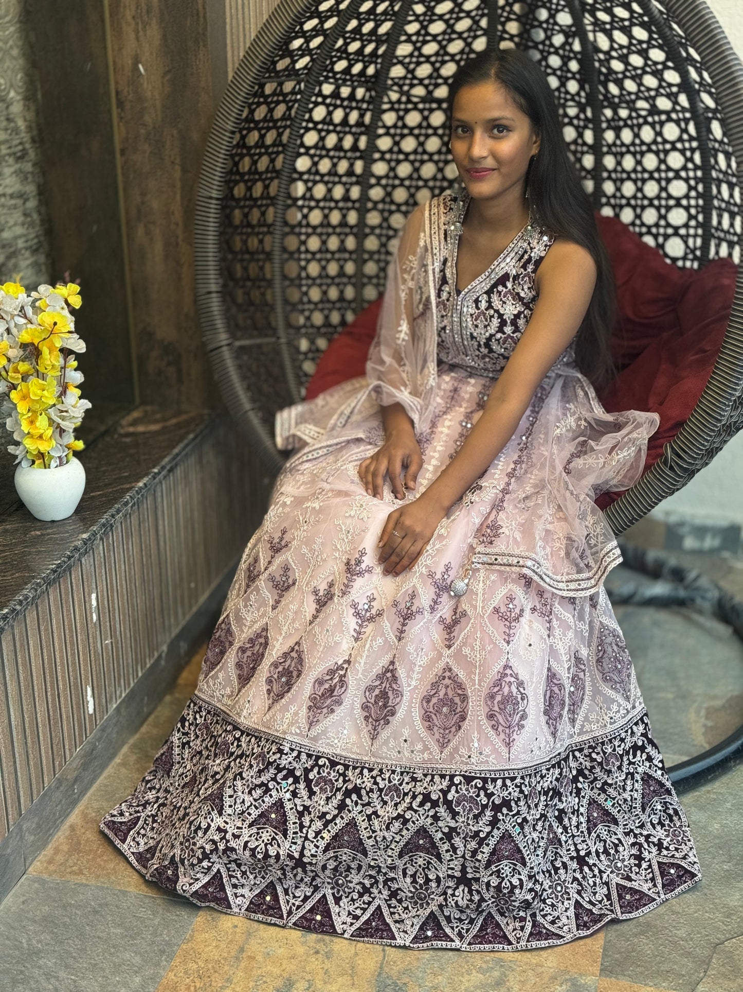 PREMIUM DOUBLE SHADE MIRROR LEHNGA