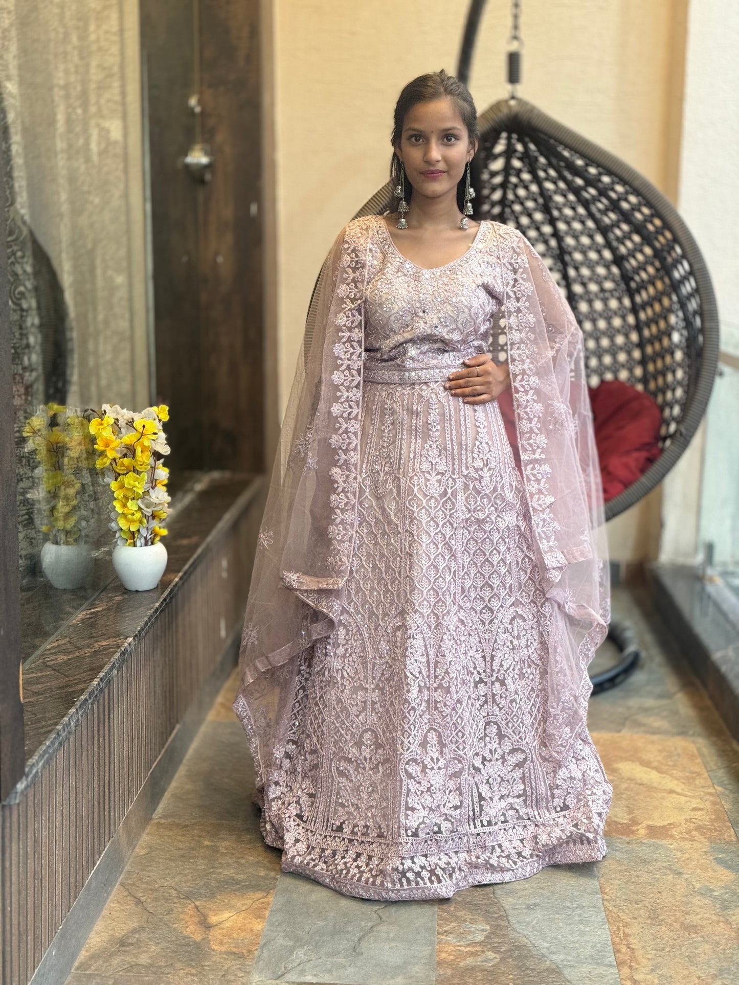 BEAUTIFUL SEQUENCE EMBROIDERY WORK NET LEHENGA