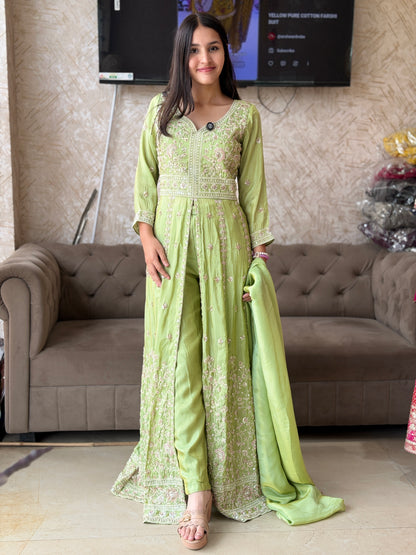PURE CHINON SILVER SIPPI AND TILLA WORK FRONT CUT ANARKALI