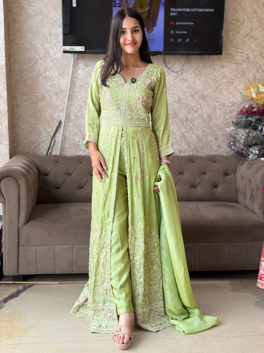 PURE CHINON SILVER SIPPI AND TILLA WORK FRONT CUT ANARKALI