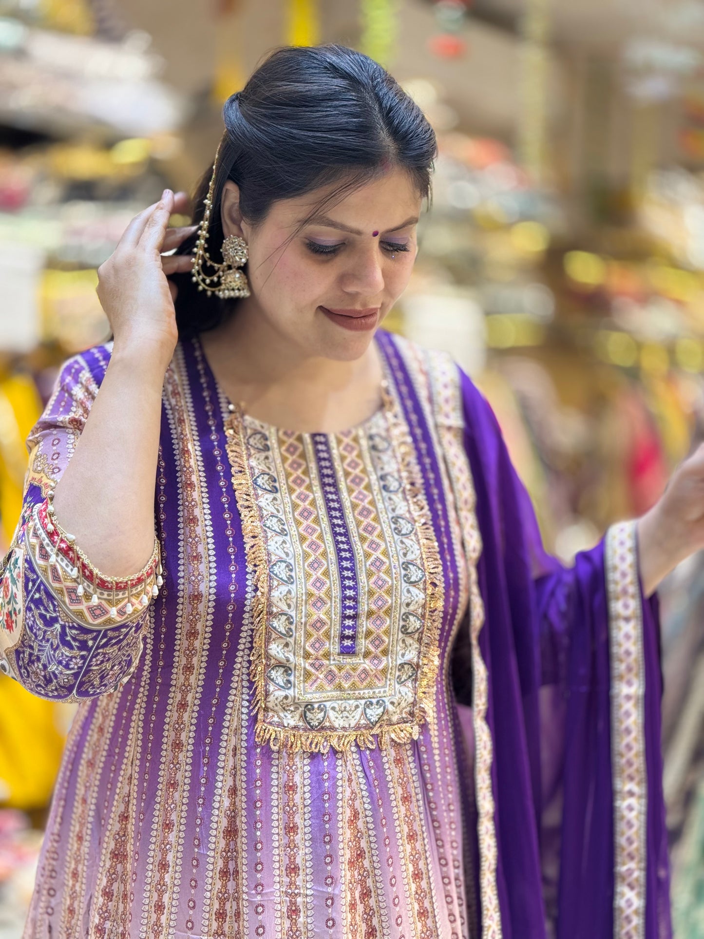 PREMIUM CREPE PURPLE AND IVORY DIGITAL ANARKALI