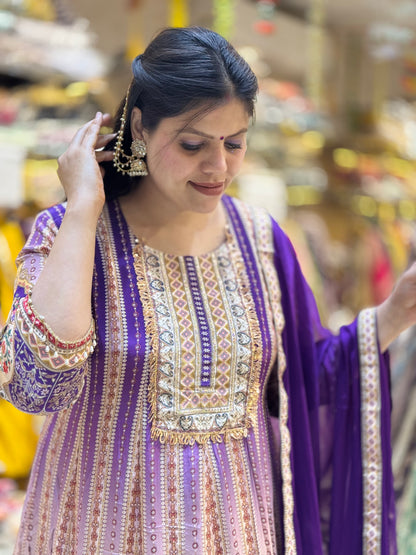 PREMIUM CREPE PURPLE AND IVORY DIGITAL ANARKALI