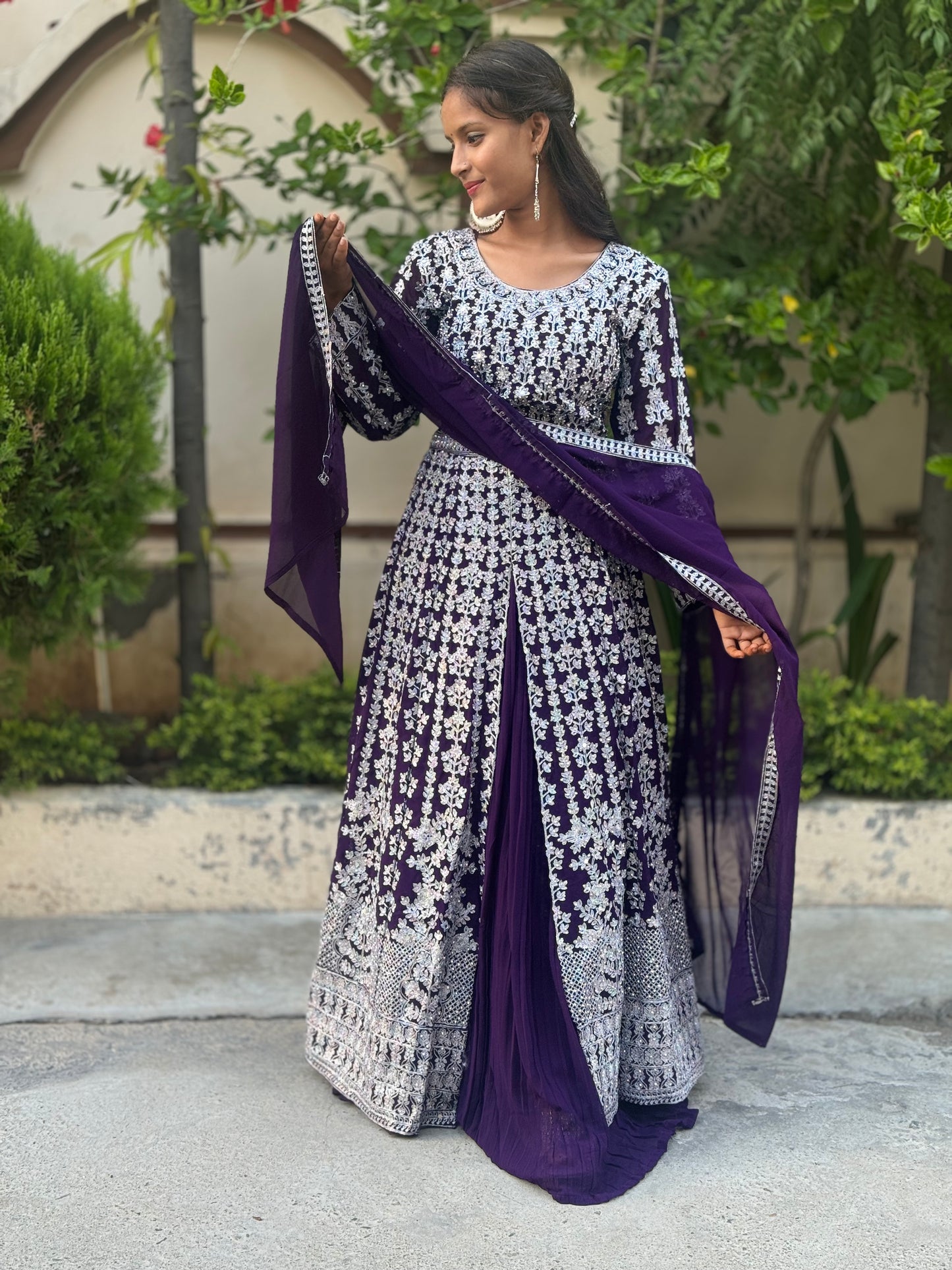 GEORGETTE MIRROR WORK FRONT-CUT MASTANI WITH LEHNGA