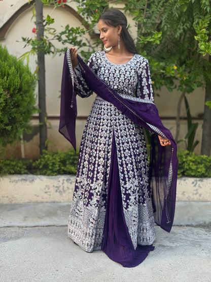 GEORGETTE MIRROR WORK FRONT-CUT MASTANI WITH LEHNGA