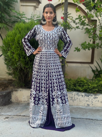 GEORGETTE MIRROR WORK FRONT-CUT MASTANI WITH LEHNGA