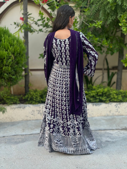 GEORGETTE MIRROR WORK FRONT-CUT MASTANI WITH LEHNGA