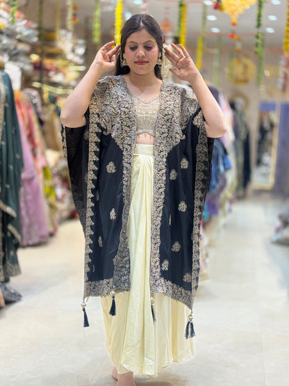 PREMIUM SILK DHOTI SKIRT WITH CAPE THREE PIECE