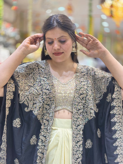 PREMIUM SILK DHOTI SKIRT WITH CAPE THREE PIECE