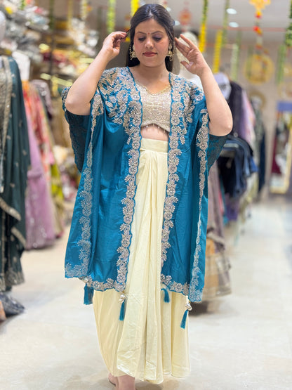 PREMIUM SILK DHOTI SKIRT WITH CAPE THREE PIECE