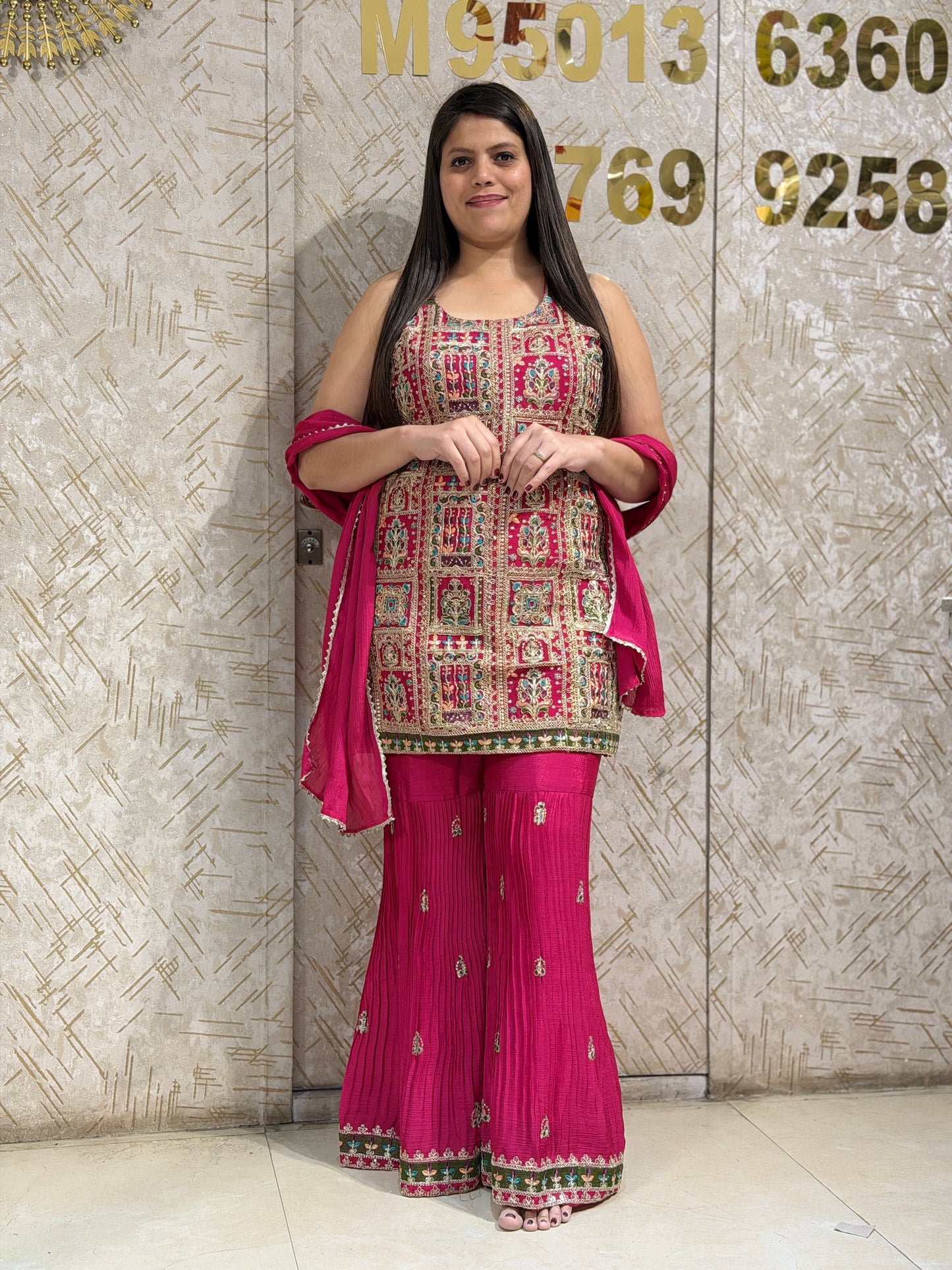 HOT PINK SHORT SHIRT WITH SHRARA