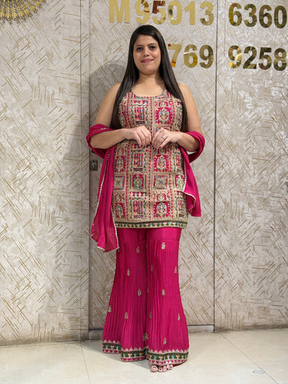 HOT PINK SHORT SHIRT WITH SHRARA