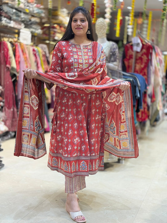 Handcrafted Mirror Cotton Anarkali BY INDIPEHNAWA