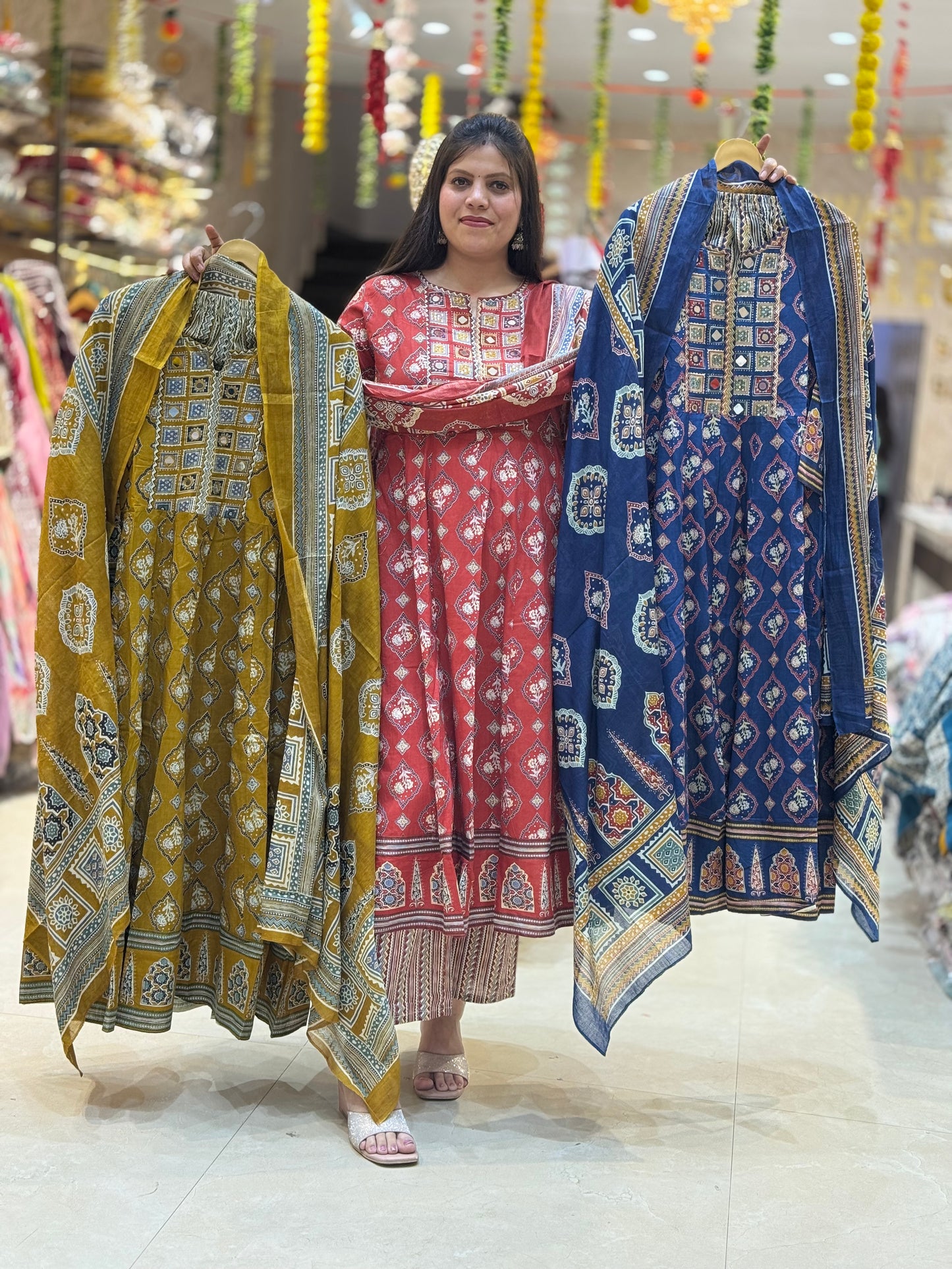 Handcrafted Mirror Cotton Anarkali BY INDIPEHNAWA