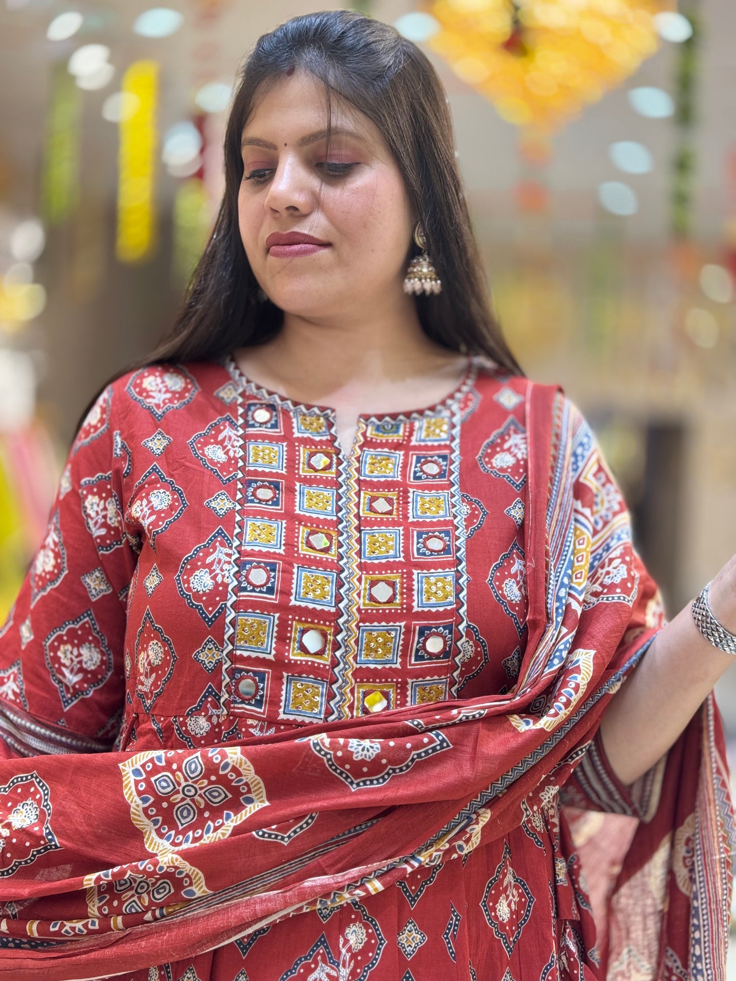 Handcrafted Mirror Cotton Anarkali BY INDIPEHNAWA