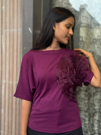 Stylish 3D Organza Flower Top – Elegant Women's Fashion | Arsh Wardrobe Collection