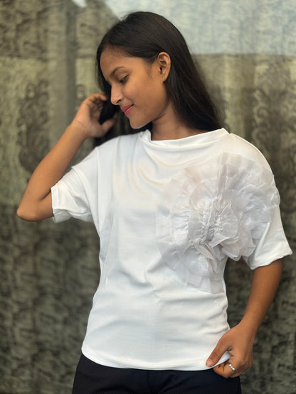 Stylish 3D Organza Flower Top – Elegant Women's Fashion | Arsh Wardrobe Collection