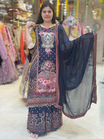 Mirror Embellished Black Sharara Set IN CRAPE