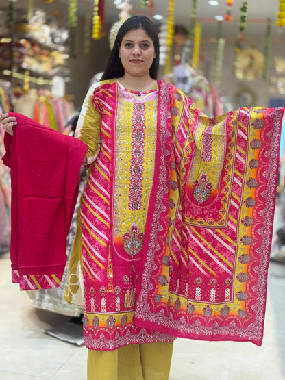 Crepe Ensemble with Mirror Work WITH MULTI COLOUR