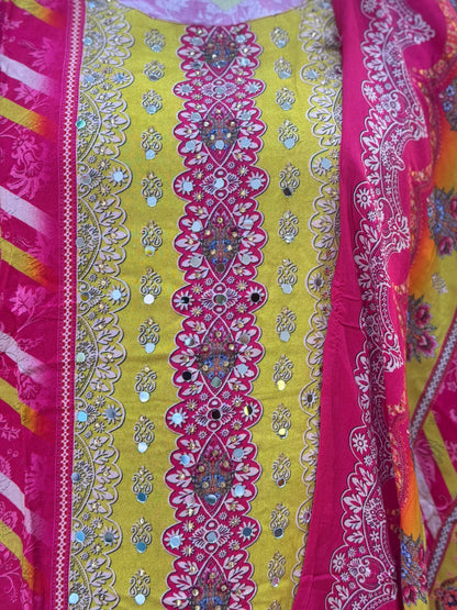 Crepe Ensemble with Mirror Work WITH MULTI COLOUR