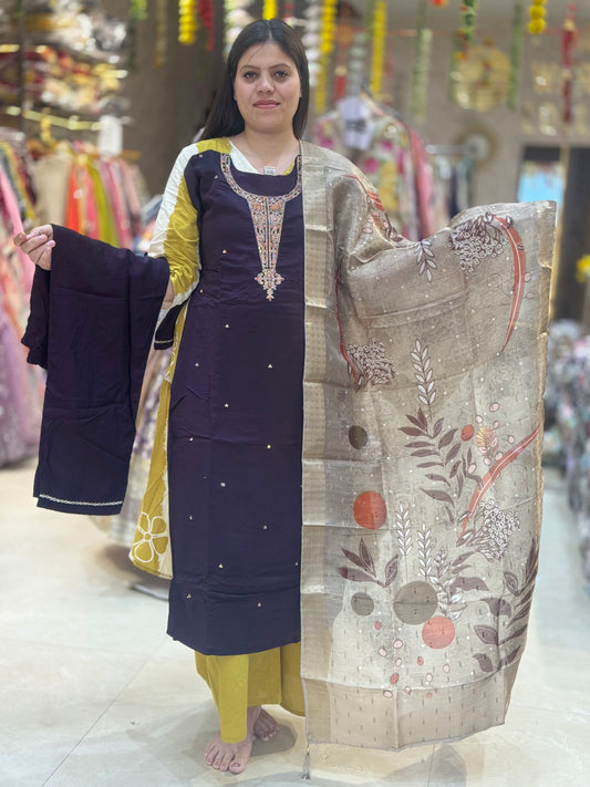 Orange Pure Fabric Suit With Banarsi Dupatta