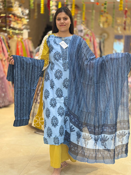 PURE COTTON DESIGNER JAIPURI STRAIGHT SUIT WITH DUPPTA