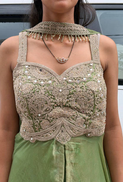 PREMIUM SILK TOP DESIGN LONG FRONT CUT WITH FULL FLAIR LEHENGA