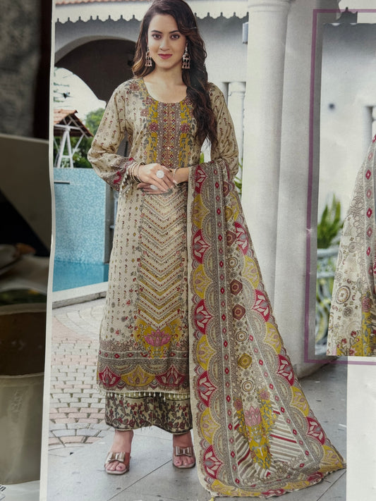 MEHRRON WITH IVORY PURE CRAPE SUIT
