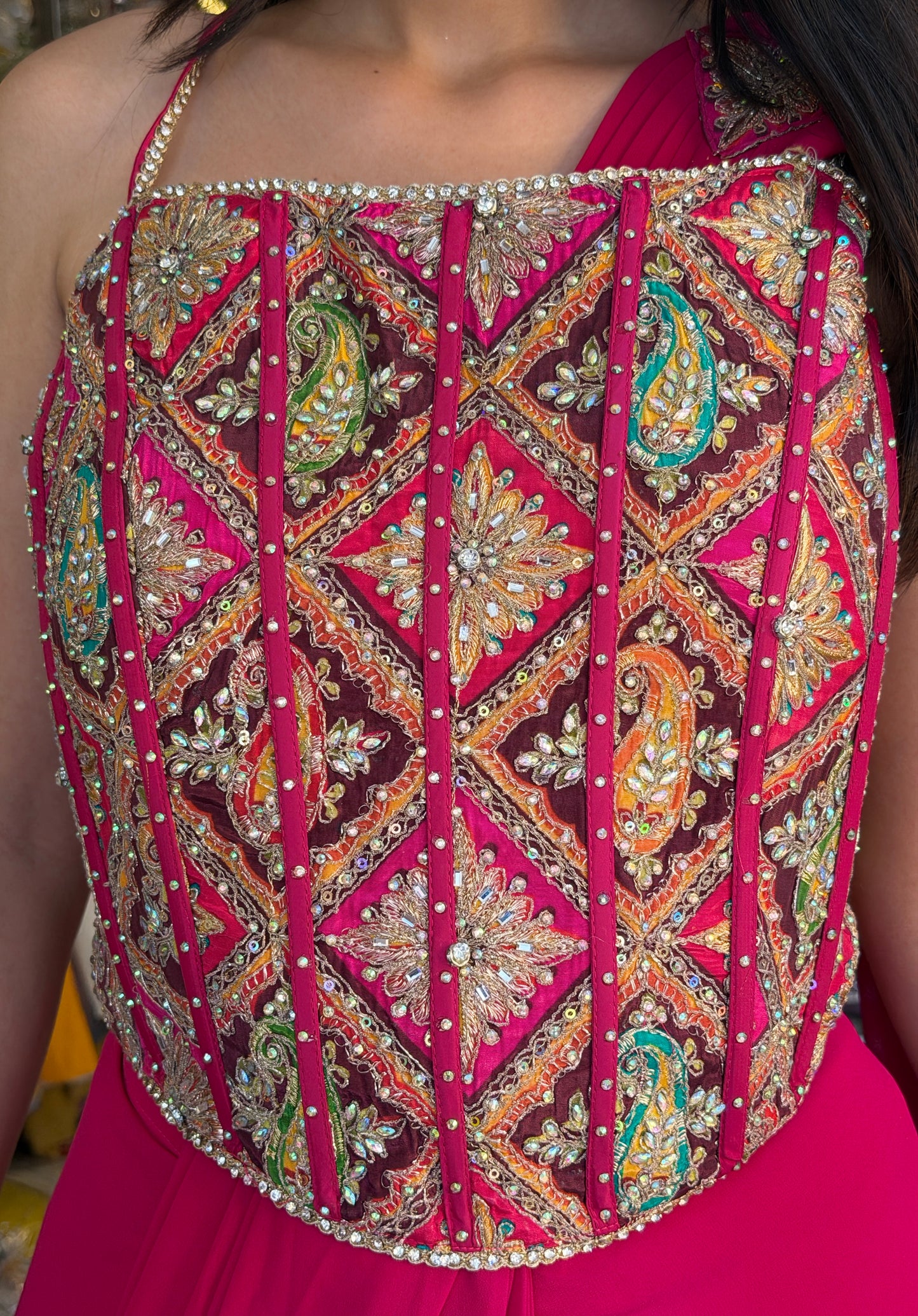 MULTI COLOURED CORD TOP WITH DESIGNER SAREE