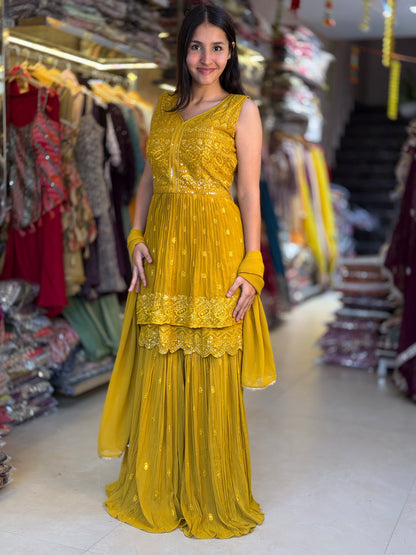 YELLOW SHORT LENGTH SHIRT WITH SHRARA