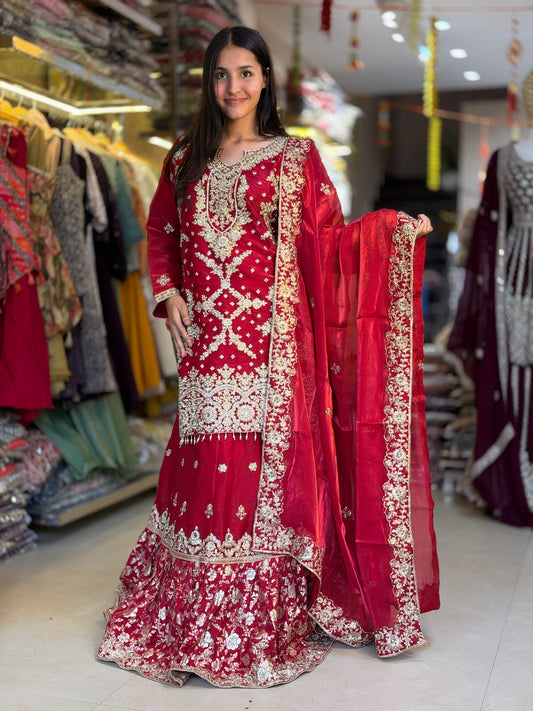 PARTY WEAR FANDY SILK ORIGNAL MIRRIR WORK FULL FAIR LEHENGA