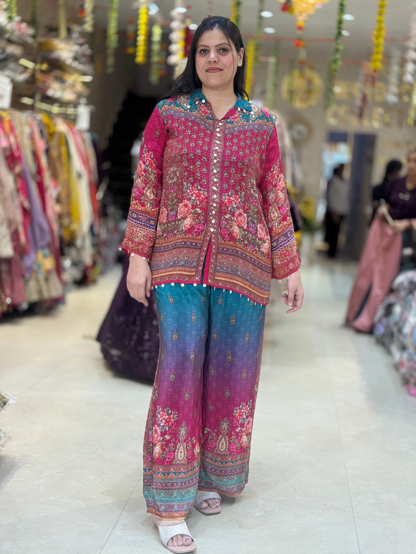 PREMIUM CREPE GREEN AND MEHROON 3D CORDSET