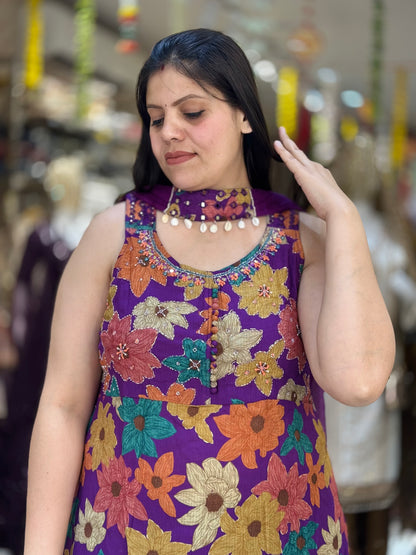 PURPLE CRUSH COTTON DESIGNER SUIT WITH TULIP PANT