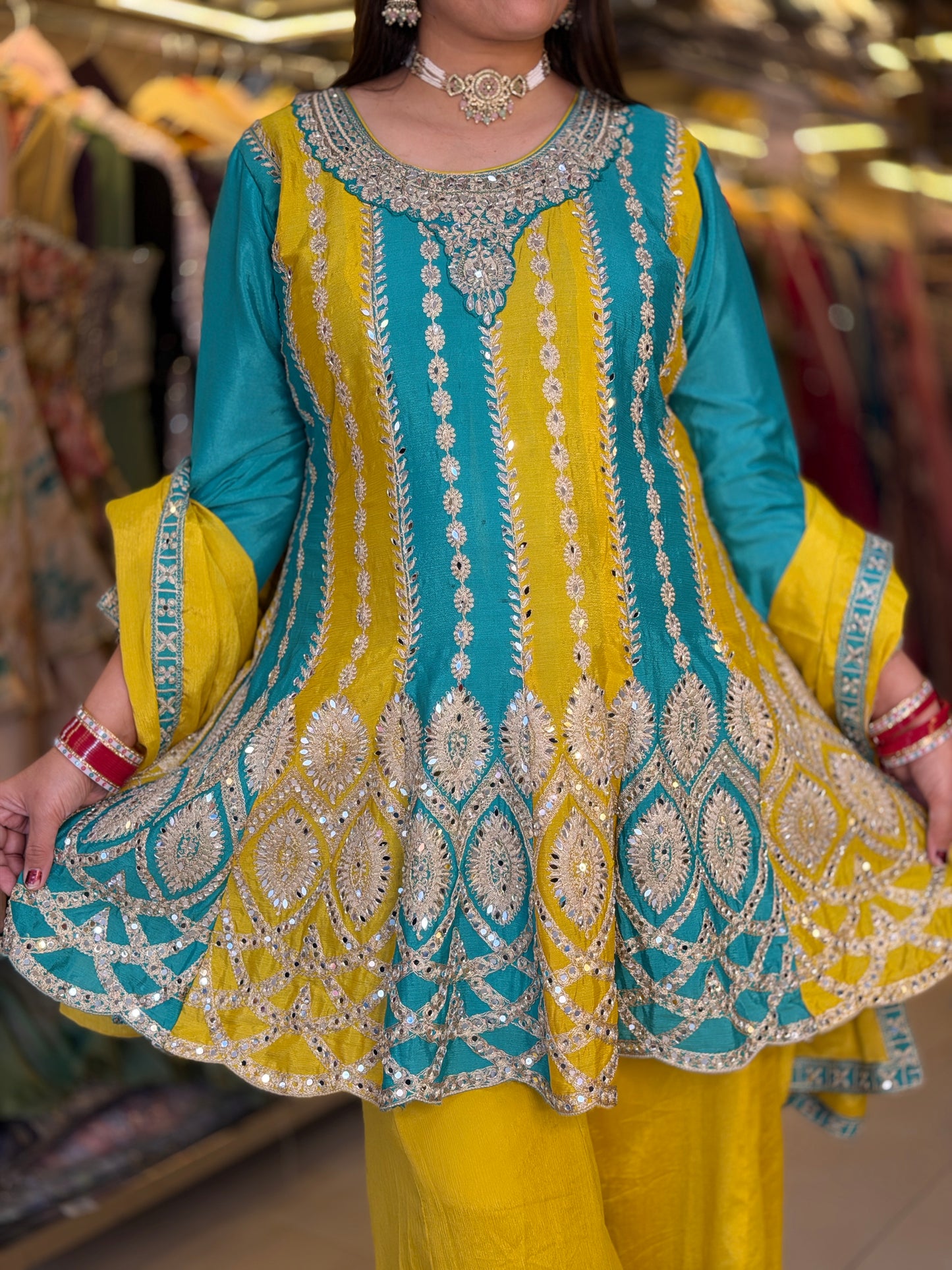 YELLOW DUEL SHORT PEPLUM WITH PLAZO BEAUTIFUL DUPPTA