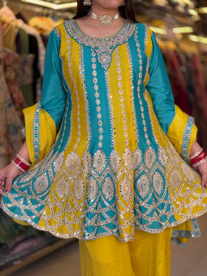 YELLOW DUEL SHORT PEPLUM WITH PLAZO BEAUTIFUL DUPPTA